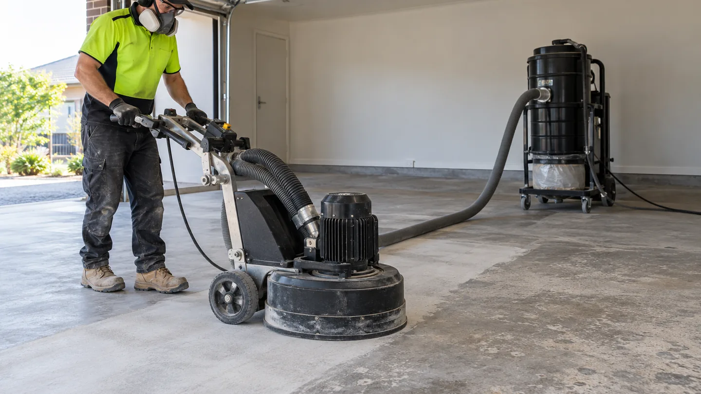 Installer diamond grinding concrete before an epoxy floor coating