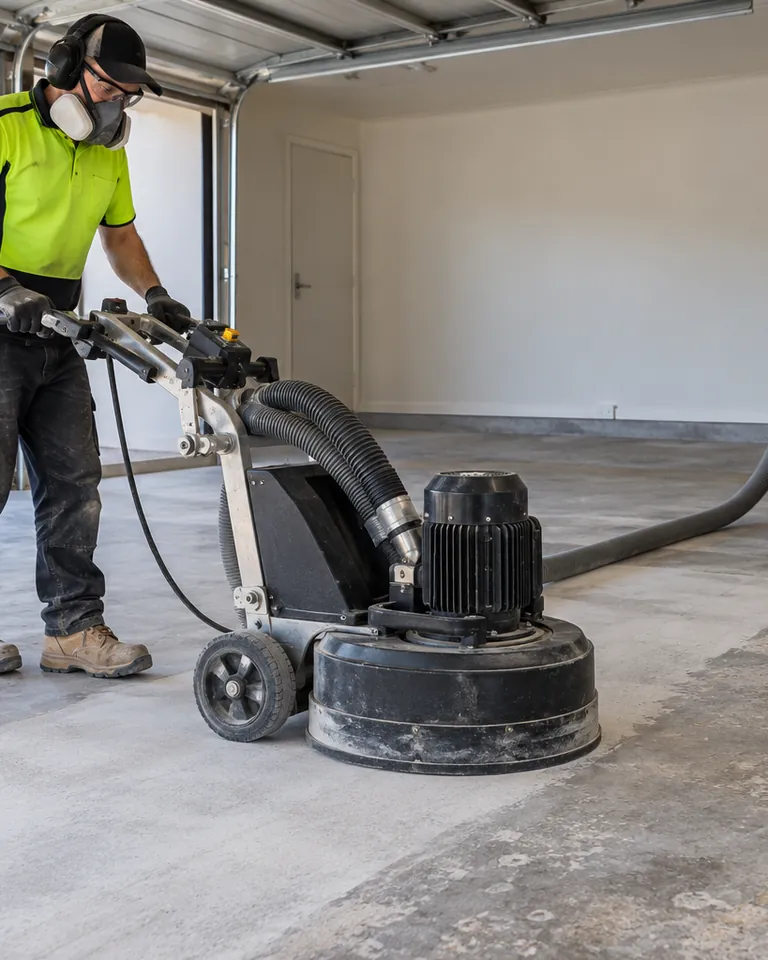 Installer diamond grinding concrete before an epoxy floor coating